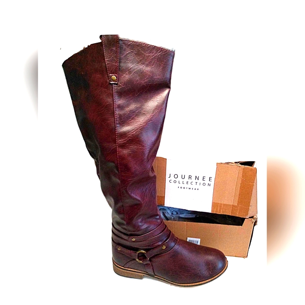 NWOT BUT IN ORIGINAL BOX, NEVER WORN Wine colored Real leather knee high boots